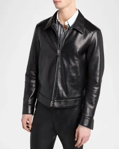Tom Ford Men's Full-Zip Grained Leather Jacket | Thumbnail 4 Tom Ford Men's Full-Zip Grained Leather Jacket | Thumbnail 4