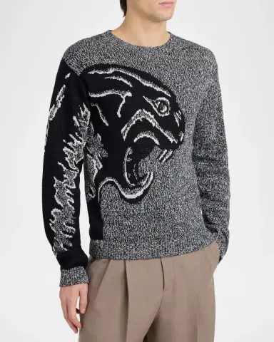 Valentino Garavani en's Maglia Panther Jacquard Mouline Crewneck Sweater | Thumbnail 3 Valentino Garavani en's Maglia Panther Jacquard Mouline Crewneck Sweater | Thumbnail 3