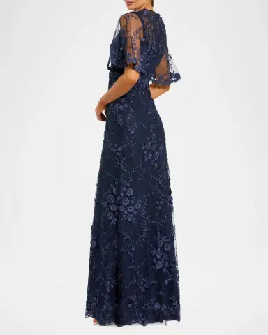 Mac Duggal Flutter-Sleeve Embroidered Lace Gown | Thumbnail 3 Mac Duggal Flutter-Sleeve Embroidered Lace Gown | Thumbnail 3