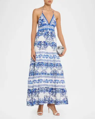 ALICE + OLIVIA Karolina Tiered Halter Maxi Dress | Thumbnail 4 ALICE + OLIVIA Karolina Tiered Halter Maxi Dress | Thumbnail 4