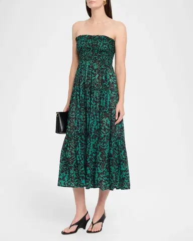 Ulla Johnson Lucca Smocked Strapless Midi Dress | Thumbnail 4 Ulla Johnson Lucca Smocked Strapless Midi Dress | Thumbnail 4