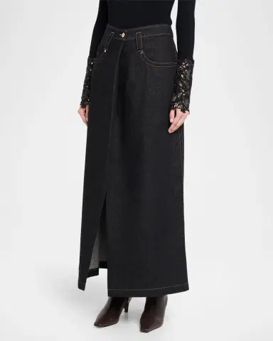 Brunello Cucinelli Denim A-Line Slit Maxi Skirt | Thumbnail 4 Brunello Cucinelli Denim A-Line Slit Maxi Skirt | Thumbnail 4