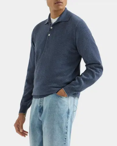 Brunello Cucinelli Men's Cashmere Knit Long-Sleeve Polo Shirt | Thumbnail 4 Brunello Cucinelli Men's Cashmere Knit Long-Sleeve Polo Shirt | Thumbnail 4