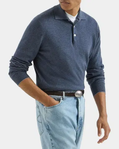 Brunello Cucinelli Men's Cashmere Knit Long-Sleeve Polo Shirt | Thumbnail 6 Brunello Cucinelli Men's Cashmere Knit Long-Sleeve Polo Shirt | Thumbnail 6