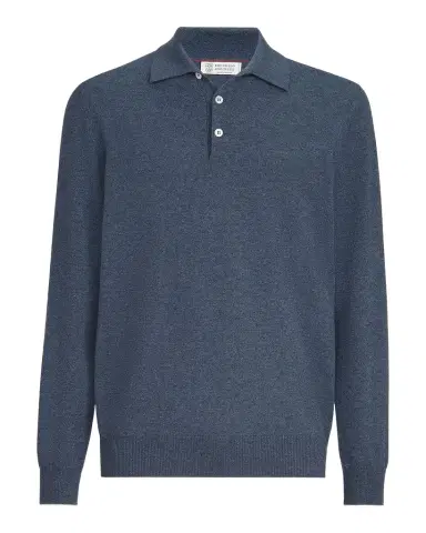 Brunello Cucinelli Men's Cashmere Knit Long-Sleeve Polo Shirt | Thumbnail 1 Brunello Cucinelli Men's Cashmere Knit Long-Sleeve Polo Shirt | Thumbnail 1
