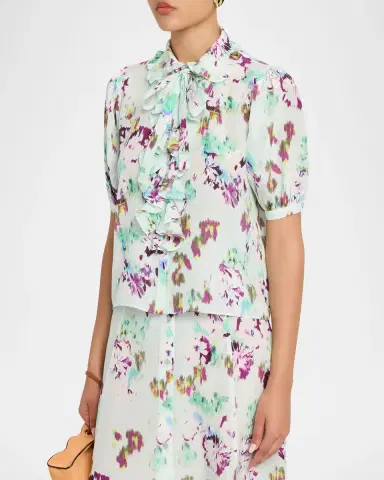 Ulla Johnson Camellia Short-Sleeve Silk Blouse | Thumbnail 4 Ulla Johnson Camellia Short-Sleeve Silk Blouse | Thumbnail 4