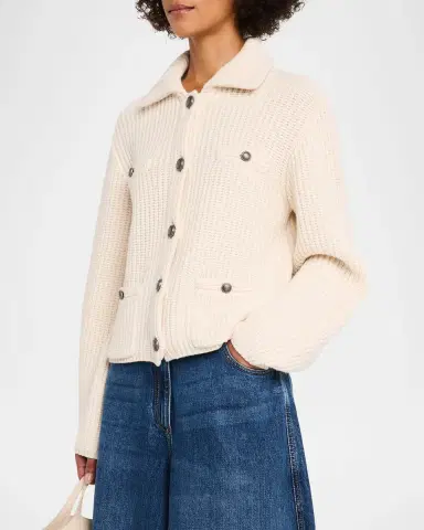 Brunello Cucinelli Cashmere Rib Collared Cardigan | Thumbnail 4 Brunello Cucinelli Cashmere Rib Collared Cardigan | Thumbnail 4