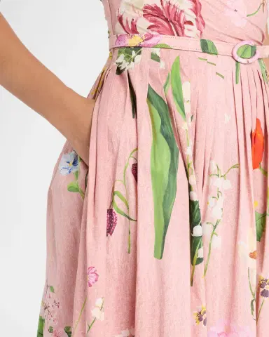 Oscar de la Renta Sleeveless Mixed Botanical Draped Cotton Midi Dress | Thumbnail 4 Oscar de la Renta Sleeveless Mixed Botanical Draped Cotton Midi Dress | Thumbnail 4