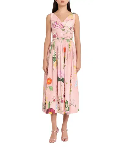 Oscar de la Renta Sleeveless Mixed Botanical Draped Cotton Midi Dress | Thumbnail 1 Oscar de la Renta Sleeveless Mixed Botanical Draped Cotton Midi Dress | Thumbnail 1