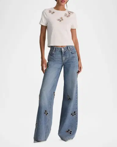 Alice + Olivia Amazing Embellished Cutout Jeans | Thumbnail 2 Alice + Olivia Amazing Embellished Cutout Jeans | Thumbnail 2