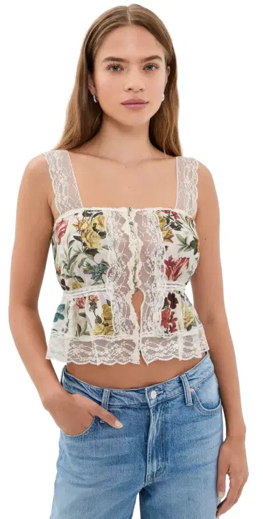 Alice + Olivia Annabeth Square Neck Top Desert Springs Vanilla | Thumbnail 1 Alice + Olivia Annabeth Square Neck Top Desert Springs Vanilla | Thumbnail 1