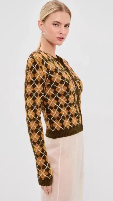 Acne Studios Bouclé Argyle Knit Cardigan Brown/Orange M | Thumbnail 4 Acne Studios Bouclé Argyle Knit Cardigan Brown/Orange M | Thumbnail 4