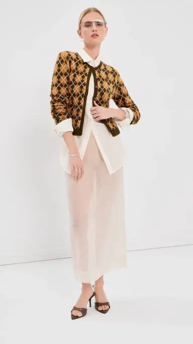 Acne Studios Bouclé Argyle Knit Cardigan Brown/Orange M | Thumbnail 5 Acne Studios Bouclé Argyle Knit Cardigan Brown/Orange M | Thumbnail 5