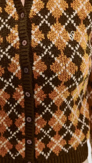 Acne Studios Bouclé Argyle Knit Cardigan Brown/Orange M | Thumbnail 6 Acne Studios Bouclé Argyle Knit Cardigan Brown/Orange M | Thumbnail 6