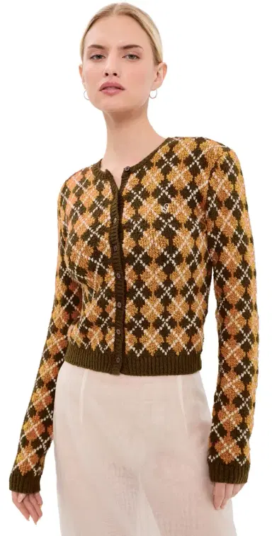 Acne Studios Bouclé Argyle Knit Cardigan Brown/Orange M | Thumbnail 1 Acne Studios Bouclé Argyle Knit Cardigan Brown/Orange M | Thumbnail 1