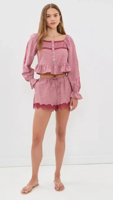 CAMI NYC Cassandra Shorts Berry Gingham | Thumbnail 5 CAMI NYC Cassandra Shorts Berry Gingham | Thumbnail 5