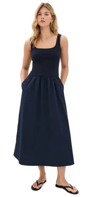 perfectwhitetee Fabiola Cotton Poplin Sleeveless Dress Navy | Thumbnail 1 perfectwhitetee Fabiola Cotton Poplin Sleeveless Dress Navy | Thumbnail 1