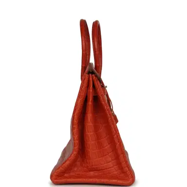 HERMÈS Pre-owned Hermes Birkin 35 Orange Matte Alligator Gold Hardware | Thumbnail 3 HERMÈS Pre-owned Hermes Birkin 35 Orange Matte Alligator Gold Hardware | Thumbnail 3