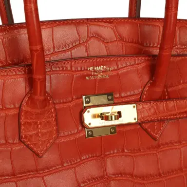 HERMÈS Pre-owned Hermes Birkin 35 Orange Matte Alligator Gold Hardware | Thumbnail 7 HERMÈS Pre-owned Hermes Birkin 35 Orange Matte Alligator Gold Hardware | Thumbnail 7