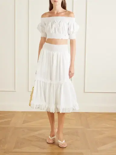 Balmain Embellished Cropped Off-the-shoulder Cotton-poplin Top | Thumbnail 2 Balmain Embellished Cropped Off-the-shoulder Cotton-poplin Top | Thumbnail 2