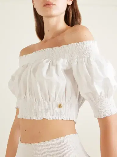 Balmain Embellished Cropped Off-the-shoulder Cotton-poplin Top | Thumbnail 4 Balmain Embellished Cropped Off-the-shoulder Cotton-poplin Top | Thumbnail 4