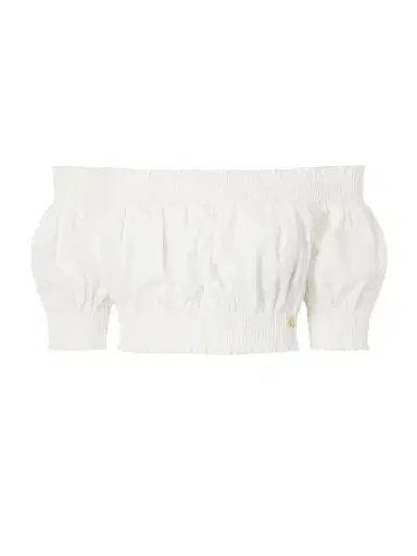 Balmain Embellished Cropped Off-the-shoulder Cotton-poplin Top | Thumbnail 1 Balmain Embellished Cropped Off-the-shoulder Cotton-poplin Top | Thumbnail 1