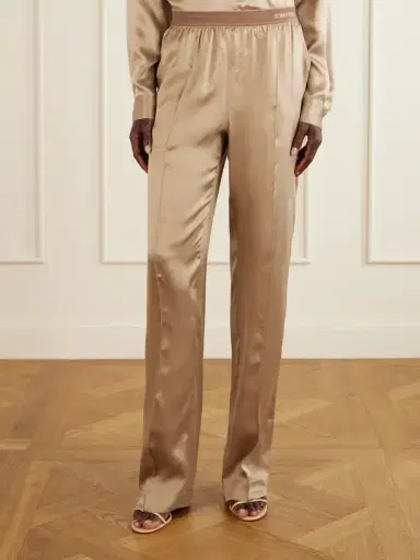 Tom Ford Logo-embroidered Velvet-trimmed Silk-satin Straight-leg Pants | Thumbnail 3 Tom Ford Logo-embroidered Velvet-trimmed Silk-satin Straight-leg Pants | Thumbnail 3