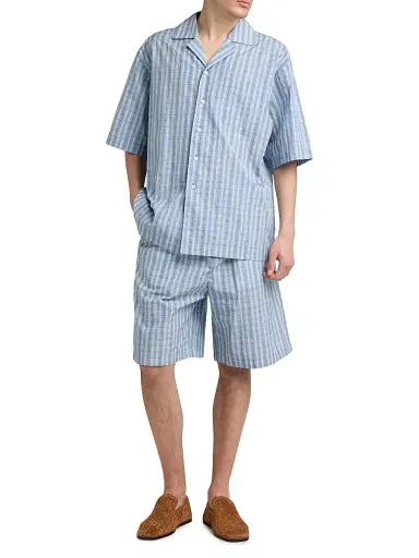 Bottega Veneta Men's Check Cotton-Silk Camp Shirt | Thumbnail 2 Bottega Veneta Men's Check Cotton-Silk Camp Shirt | Thumbnail 2