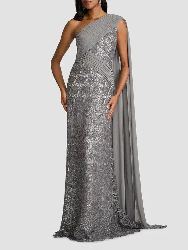 Tadashi Shoji Women's Sequined Lace One-Shoulder Gown - Mist | Thumbnail 2 Tadashi Shoji Women's Sequined Lace One-Shoulder Gown - Mist | Thumbnail 2