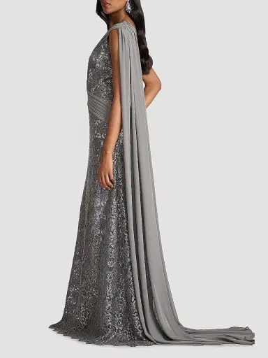 Tadashi Shoji Women's Sequined Lace One-Shoulder Gown - Mist | Thumbnail 6 Tadashi Shoji Women's Sequined Lace One-Shoulder Gown - Mist | Thumbnail 6