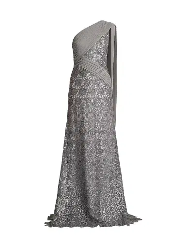 Tadashi Shoji Women's Sequined Lace One-Shoulder Gown - Mist | Thumbnail 1 Tadashi Shoji Women's Sequined Lace One-Shoulder Gown - Mist | Thumbnail 1