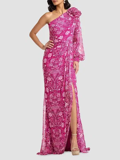 Tadashi Shoji Women's Bosson One-Shoulder Floral Chiffon Gown - Magenta Multi - Size 14 | Thumbnail 2 Tadashi Shoji Women's Bosson One-Shoulder Floral Chiffon Gown - Magenta Multi - Size 14 | Thumbnail 2