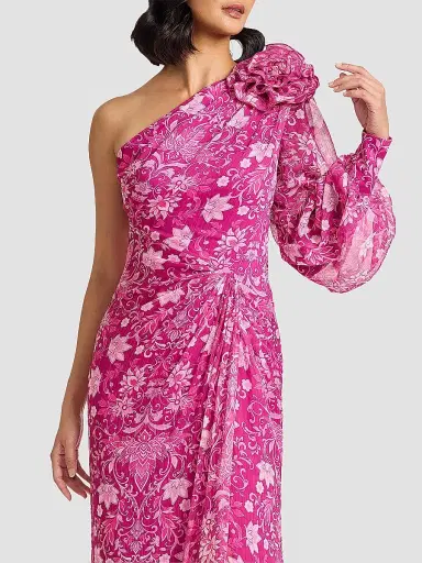 Tadashi Shoji Women's Bosson One-Shoulder Floral Chiffon Gown - Magenta Multi - Size 14 | Thumbnail 5 Tadashi Shoji Women's Bosson One-Shoulder Floral Chiffon Gown - Magenta Multi - Size 14 | Thumbnail 5