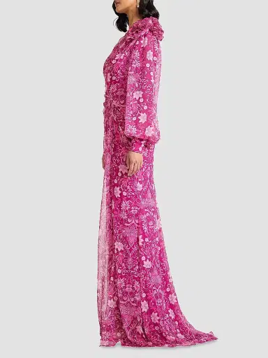 Tadashi Shoji Women's Bosson One-Shoulder Floral Chiffon Gown - Magenta Multi - Size 14 | Thumbnail 6 Tadashi Shoji Women's Bosson One-Shoulder Floral Chiffon Gown - Magenta Multi - Size 14 | Thumbnail 6