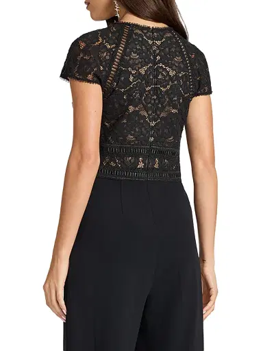 Tadashi Shoji Women's Corded Lace Short-Sleeve Jumpsuit | Thumbnail 4 Tadashi Shoji Women's Corded Lace Short-Sleeve Jumpsuit | Thumbnail 4