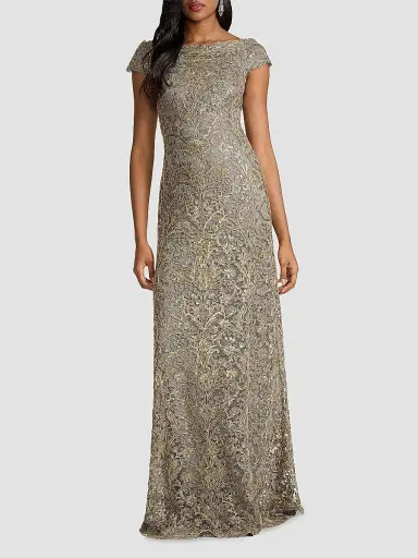 Tadashi Shoji Women's Metallic Lace Column Gown - Smoke Pearl | Thumbnail 2 Tadashi Shoji Women's Metallic Lace Column Gown - Smoke Pearl | Thumbnail 2