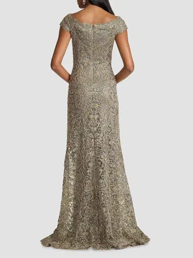 Tadashi Shoji Women's Metallic Lace Column Gown - Smoke Pearl | Thumbnail 3 Tadashi Shoji Women's Metallic Lace Column Gown - Smoke Pearl | Thumbnail 3