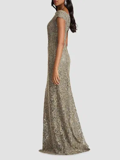 Tadashi Shoji Women's Metallic Lace Column Gown - Smoke Pearl | Thumbnail 5 Tadashi Shoji Women's Metallic Lace Column Gown - Smoke Pearl | Thumbnail 5