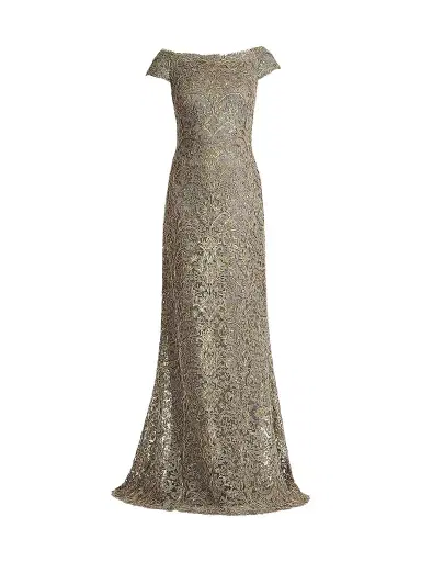 Tadashi Shoji Women's Metallic Lace Column Gown - Smoke Pearl | Thumbnail 1 Tadashi Shoji Women's Metallic Lace Column Gown - Smoke Pearl | Thumbnail 1