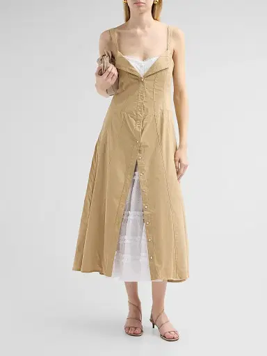 Cinq à Sept Women's Lucil Mixed-Media Midi Dress - Khaki White - Size 16 | Thumbnail 2 Cinq à Sept Women's Lucil Mixed-Media Midi Dress - Khaki White - Size 16 | Thumbnail 2