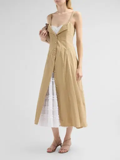 Cinq à Sept Women's Lucil Mixed-Media Midi Dress - Khaki White - Size 16 | Thumbnail 3 Cinq à Sept Women's Lucil Mixed-Media Midi Dress - Khaki White - Size 16 | Thumbnail 3