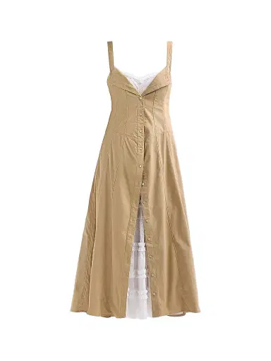 Cinq à Sept Women's Lucil Mixed-Media Midi Dress - Khaki White - Size 16 | Thumbnail 1 Cinq à Sept Women's Lucil Mixed-Media Midi Dress - Khaki White - Size 16 | Thumbnail 1