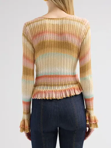 Cinq à Sept Women's Edith Space-Dyed Stripe Cardigan | Thumbnail 3 Cinq à Sept Women's Edith Space-Dyed Stripe Cardigan | Thumbnail 3