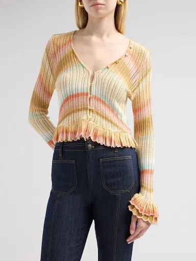 Cinq à Sept Women's Edith Space-Dyed Stripe Cardigan | Thumbnail 5 Cinq à Sept Women's Edith Space-Dyed Stripe Cardigan | Thumbnail 5