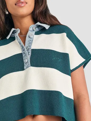 SEROYA Women's Corsa Denim-Trim Striped Top - Ivy Green Rugby | Thumbnail 5 SEROYA Women's Corsa Denim-Trim Striped Top - Ivy Green Rugby | Thumbnail 5