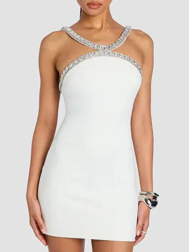 Retrofête Women's Ailsa Embellished Jersey Crepe Mini Dress - White Silver | Thumbnail 5 Retrofête Women's Ailsa Embellished Jersey Crepe Mini Dress - White Silver | Thumbnail 5