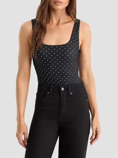 GOOD AMERICAN Women's The Weightless Sculpting Modern Tank Bodysuit - Mini Dot Black | Thumbnail 4 GOOD AMERICAN Women's The Weightless Sculpting Modern Tank Bodysuit - Mini Dot Black | Thumbnail 4