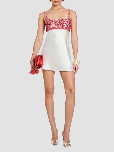 Retrofête Women's Winifred Embroidered Satin Mini Dress - White Coral | Thumbnail 2 Retrofête Women's Winifred Embroidered Satin Mini Dress - White Coral | Thumbnail 2