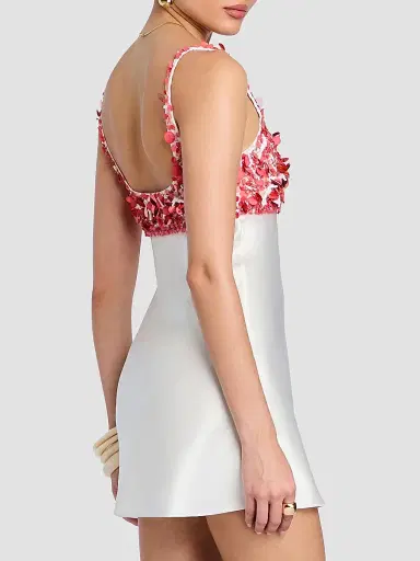Retrofête Women's Winifred Embroidered Satin Mini Dress - White Coral | Thumbnail 3 Retrofête Women's Winifred Embroidered Satin Mini Dress - White Coral | Thumbnail 3