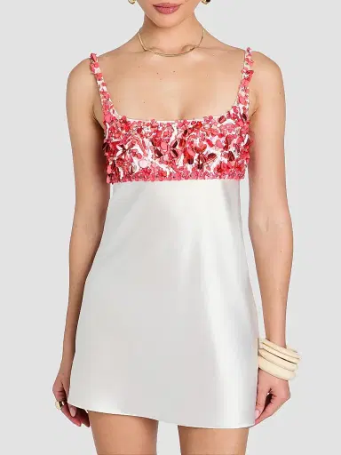 Retrofête Women's Winifred Embroidered Satin Mini Dress - White Coral | Thumbnail 5 Retrofête Women's Winifred Embroidered Satin Mini Dress - White Coral | Thumbnail 5